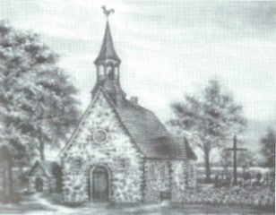 Peinture représentant l'église de Lachenaie, construite sur le même modèle que l'église de Repentigny avant son agrandissement de 1850